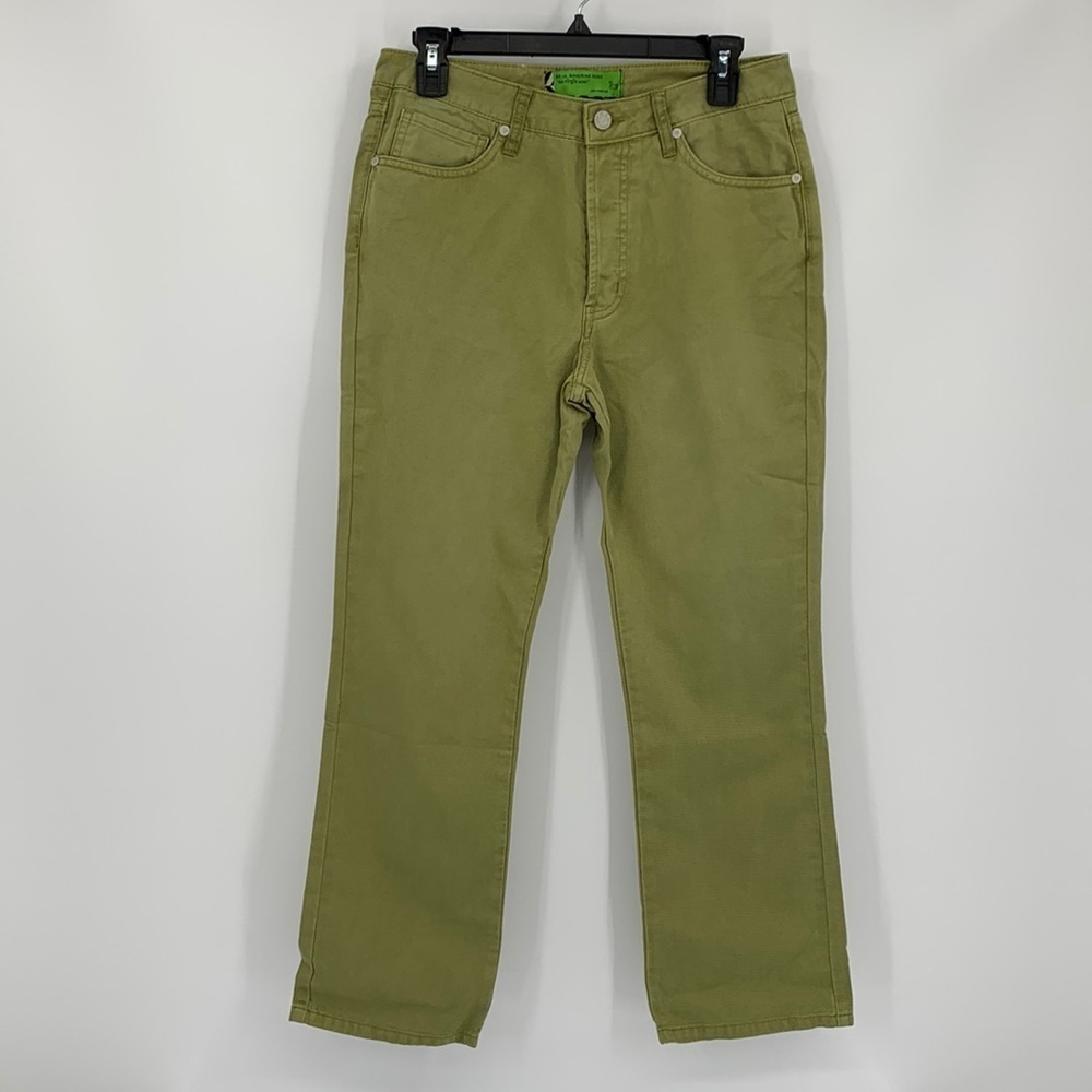 Sandrine Rose Khaki cotton tan green straight leg jeans ankle denim pants new 26